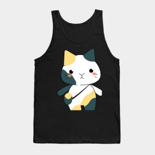 cute chubby cat walking with hanging bag Tank Top